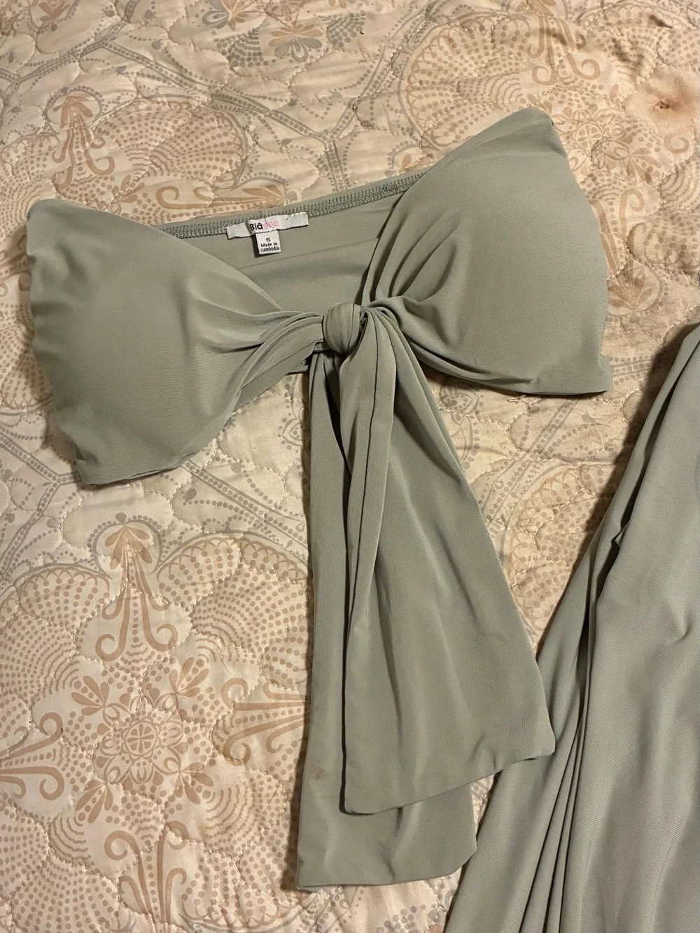 Strapless Sage Tie-Front Two Piece Set